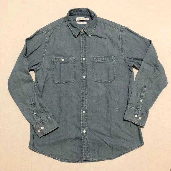 Calvin Klein Mens Size Small Jean Button  Up Shirt Relaxed Fit - Picture 1 of 16